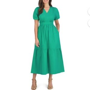 French Connection Green Puff Sleeve Maxi Dress Size Small